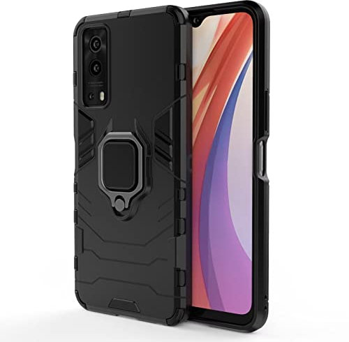 HONLEN Hülle Kompatibel für vivo Y52 5G / vivo Y72 5G Handyhülle, (6.58 Inches) [Stoßfeste][Kratzfest] Case mit 360 Grad Drehhalter Rüstung Schutz Cover Schwarz