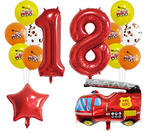 Houhounb Kindergeburtstag Feuerwehrauto Dekorationen 18 Geburtstag Luftballon Folienballons Feuerwehr Deko für Kinder Partydeko Geburtstagsdeko