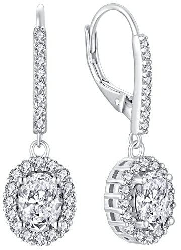 YL Damen Ohrhänger 925 Sterling Silber April Geburtsstein Simuliertes Diamant Oval Ohrringe