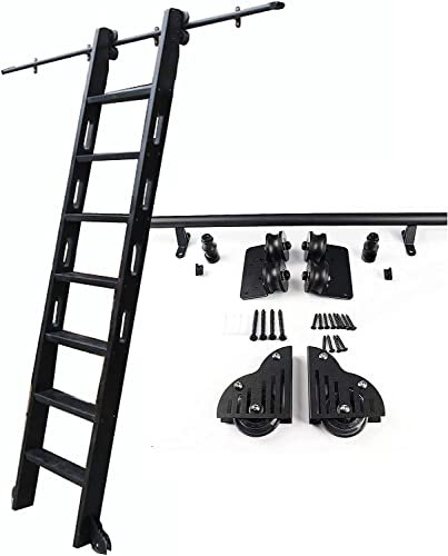 Library Sliding Ladder Hardware Kit, 3.3ft-20ft Rustic Rolling Ladder Rails Black Steel Round Tube Mobile Ladder Tracks with Floor Roller Wheels (No Ladder) (Size : 13ft/400cm Trac