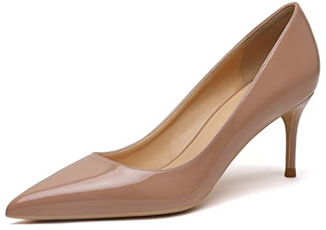 Tacchi Alti per Le Donne Vernice Décolleté da Donna Slip On Scarpe da Sposa per la Festa di Nozze Causale Nude 36 EU