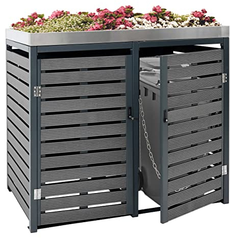 XL 2er-/4er-Mülltonnenverkleidung HWC-K14, Mülltonnenbox Pflanzkasten, 124x146x102cm WPC Metall 90kg - anthrazit