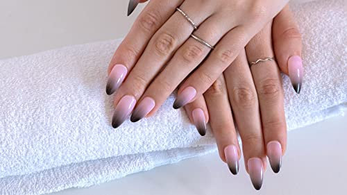 AiN Katy - Blackberry Sunset Almond - nägel zum aufkleben - 24 Stück - press on nails long - fertig zum aufkleben - selbstklebend set - lang rosa schwarz rot - künstliche fingernägel zum aufkleben