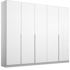 Rauch Möbel Alabama, Schrank, Farbe Hochglanz Weiß/Seidengrau, Breite 226cm | Kleiderschrank, 5-türig, Zubehör Premium, für Schlafzimmer, Kinderzimmer, Homeoffice, Garderobe, Flur