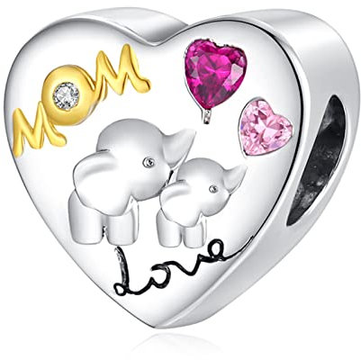 Annmors Charm 925 Sterling Silber Bead Charms Mother & Elephant with Cubic Zirconia für Europäische Armbänder und Halskette,Schmuck Geschenk für Damen Herren