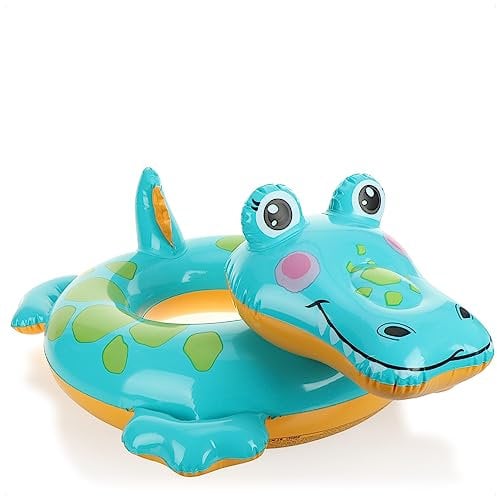 COM-FOUR® Schwimmreifen aufblasbar für Kinder von 3-6 Jahre - Schwimmring im Tier-Design - Schwimmhilfe ideal für Strand und Pool (grün - Krokodil)