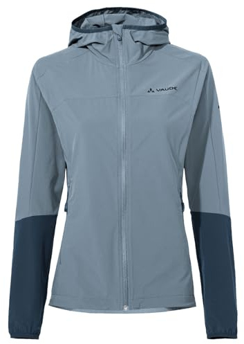 VAUDE Moab IV Softshelljacke Damen – Winddichte Wanderjacke mit Kapuze, 80% Windschutz & Wasserabweisend, aus 86% recyceltem Polyamid, nordic blue,40