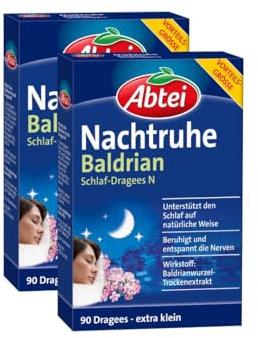 Abtei Nachtruhe Baldrian Schlaf-Dragees N - pflanzliches Arzneimittel für erholsamen und gesunden Schlaf sowie bei nervlicher Belastung - ohne Gewöhnungseffekt - 1 x 90 Dragees (Packung mit 2)