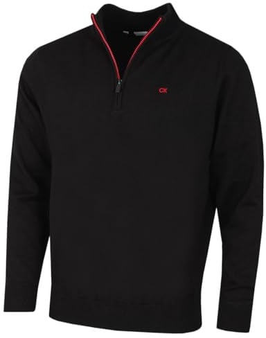 Calvin Klein Mens Campus 1/2 Zip Sweater - Black/Red - XXXXL