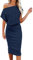 Dressmine Womens Prom Dress Off The Shoulder Batwing Summer Short Sleeve Party Bridesmaid Dresses Navy Blue Large