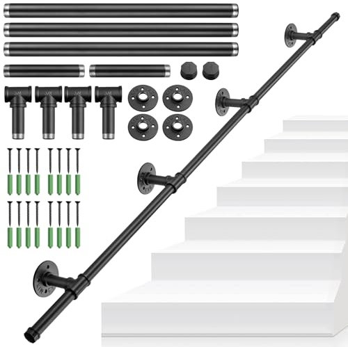 Tanice Barandilla Escalera 150cm Pasamanos de Escalera Negro Barra de Ropa de Tubería Industrial Barra de Apoyo Antideslizante Pasamanos para Escalera Interior Exterior para Ancianos y Niños