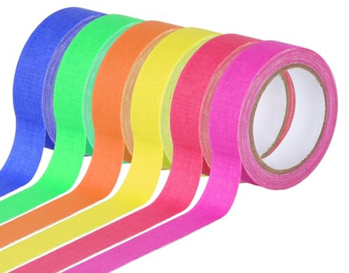 6 Rouleaux Fluorescente Néon Ruban, 6 Couleurs 5m x 15mm Lumière Ruban Adhésif Réfléchissant, UV Blacklight Ruban Autocollant Néon Adhésifs pour Halloween Black Light Party Décorations