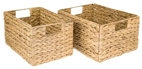 HMF Cestino portaoggetti, cestino pieghevole intrecciato in giunco acquatico | Set da 2 | Misura M + L