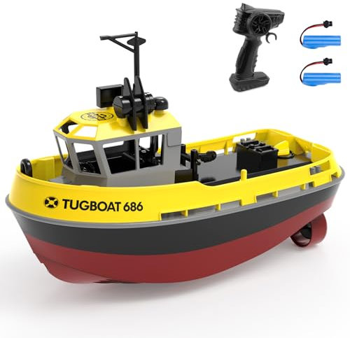 Barco de Control Remoto Barco Teledirigido para Niños Remolcador teledirigido 1:72 Impermeable 2.4GHz Dos Pilas Recargables 40 Minutos de Juego Juguete Regalo Ideal para niños (Amarillo)