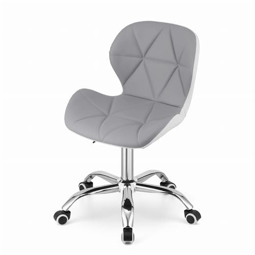 NMK HOME Drehstuhl mit Rollen - Höhenverstellbar Polsterstuhl - Home Office Samt Stuhl mit Geometrischer Polsterung und Verchromtem Fuß