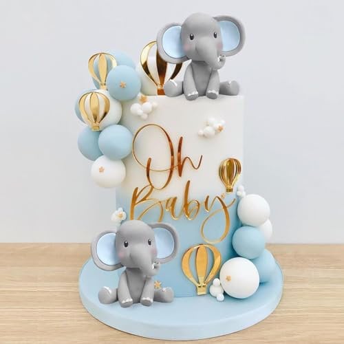 Elephant Cake Decoration Oh Baby, 21 Pieces Birthday Cake Toppers, Elephant Cupcake Topper Oh Baby Cake Topper Elephant for Baby Shower, Birthday Party