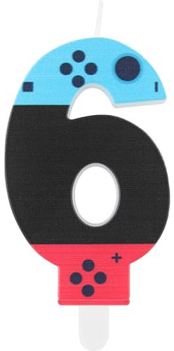 Game Controller Birthday Candle, Gaming Party Candle,Boys Girls 6th Birthday Candle,Blue Red Number 6 Candle,Game Controller Cake Topper for Birthday Decorations Party Supplies,Game Theme Decorations
