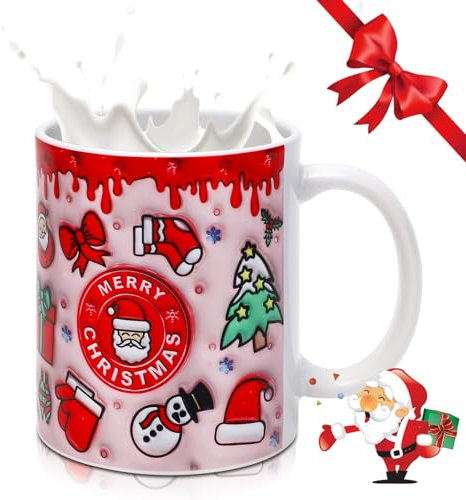 Yuragim 3D Weihnachtstasse, 350ml Keramik Tasse Kaffeetasse Weihnachten Kaffeebecher Weihnachtsbecher Teetasse Wintertasse Weihnachten Geburtstag Valentinstag Silvester Geschenk für Frauen Frau Kinder