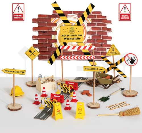 BOOMTOP Wichtel Baustelle Set Zubehör 35pcs Wichtel Set Weihnachten Miniatur Wichteltür Zubehör mit Aufkleber Werkzeugkasten Weihnachtswichtel Tischdeko Puppenhaus Deko Weihnachtsdeko Tisch Dekoration