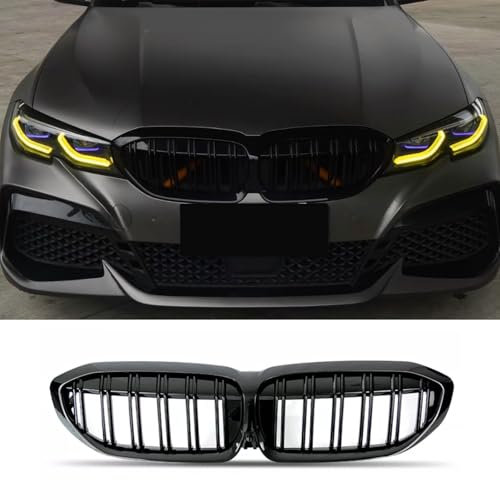 Haoyijiahui G20 G21 Nieren Schwarz Kühlergrille passend für BMW 3er G20 G21 2019-2021 Schwarzer Glanz G20 G21 Grill Vorne Doppelsteg (For 3er G20 2019-2021)