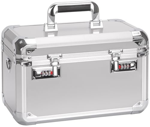 GODLONSEN Storage Lock Box - Safe Lock Box with Combination - 38.5 x 23.5 x 22.5 cm, Mesh Pocket & Adjustable Compartments for Personal Items, Valuables, Documents, Home, Office, Outdoors - XL/Silver