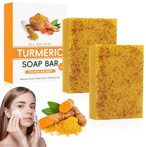 2 Pièces Savon Éclaircissant Au Curcuma,Naturel Au Curcuma,À L'acide Kojique Éclaircissant,Savon Naturel pour Corps et le Visage,Hydrater et Unifier le Teint