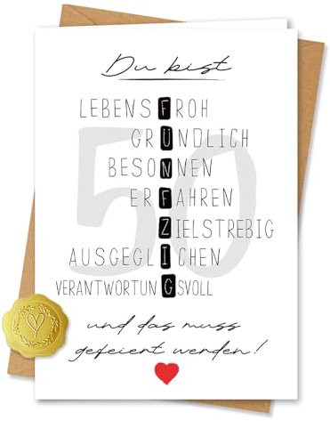 Vielucks Besondere Geburtstagskarte 50 Jahre Mann Frau Inkl. Umschlag und Aufkleber, Lustig Geburtstag Geschenk für 50 Geburtstag Frauen Männer, Rätselkarte 50. Geburtstag Mann Frau (50 Jahre)