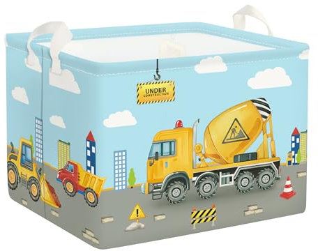HUUMONSS Baufahrzeug Kinder Wäschekorb Faltbar für Jungen Groß Kleidung Spielzeug Aufbewahrungskorb für Kinderzimmer Bad, Tankwagen, 36L