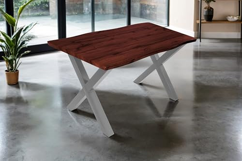 SAM Esstisch Josy | 120 x 80 cm | Holz Nussbaum-Optik | X-Gestell Metall Silber | 40 mm Tischplatte mit Baumkante | Tisch für Esszimmer & Küche