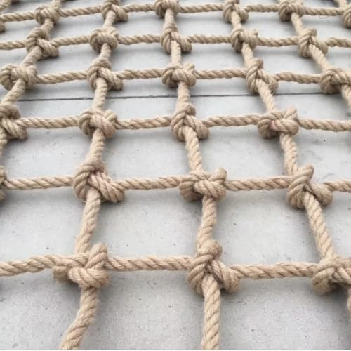 Jute Hemp Rope Nets for Safety and Decorative,Rope Ladder for Kids and Pet,Versatile Rope Net,Tree House Climbing Child Safety Stair Balcony Railing Prot(Size:0.5mx3m(1.6x9.8ft),Color:Square Mesh)
