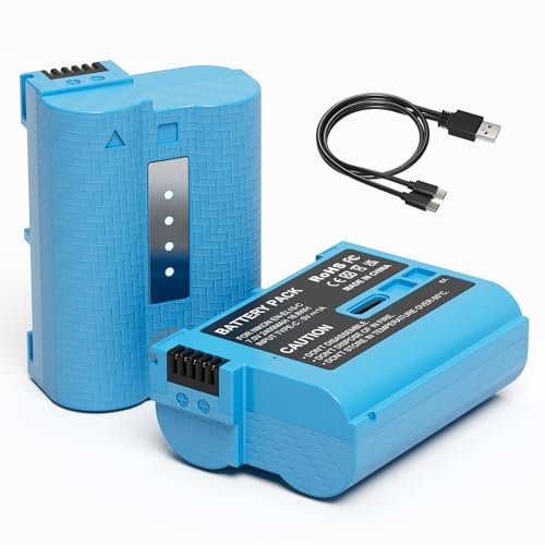 EN-EL15/EN-EL15c Battery 2400mAh Capacity with Smart LED Display, Battery Compatible with Nikon D7100 D750 D7000 D7200 D610 D880,D810 D800 D600 D800e D810a Z5 Z6 Z77 Digital Camera-2 pack