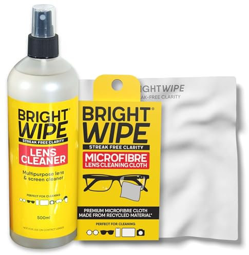BRIGHTWIPE Lens Cleaner Spray (500ml) & Microfibre Glasses Cleaning Cloth – Streak-Free, Safe & Effective for All Lenses, Eye Glasses, Spectacles, Screens & Phones