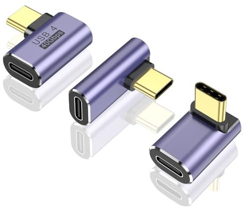 AK 90 Degree USB C Adapter 3 Pack 100W Right Angle USB Type C Male to Female 8K@60Hz Connector 40Gbps USB-C Extender Compatible with Steam Deck, ROG Ally, Switch, iPhone 16/16 Pro (Purple)