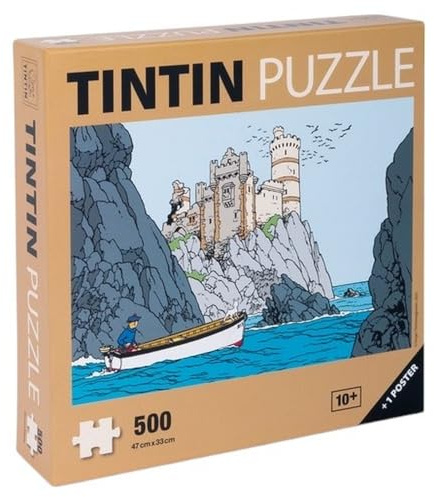 Puzzle 500 Teile Tintin, Die Schwarze Insel, Boot im Vorfeld + Poster 47 x 33 cm (81564)