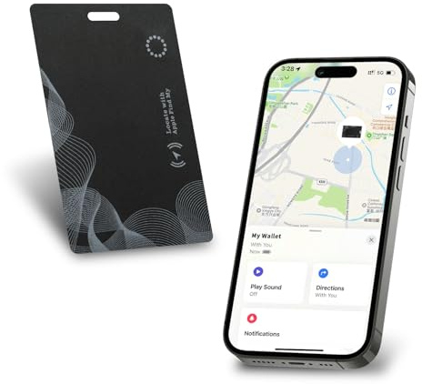 Wallet Tracker Card with Wireless Charging, Rechargeable Slim Item Finder Works with Apple Find My, IP68 Waterproof Bluetooth Locator Tag for Wallets, Passports, Luggage, and Keys