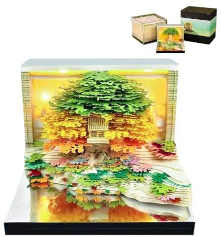 3D Calendar 2027,Time Piece Calendar 2027 Tear-off Art Paper Sculpture,Weekly Calender Tree House Memo Pad with Light for School/Office/Home, Green
