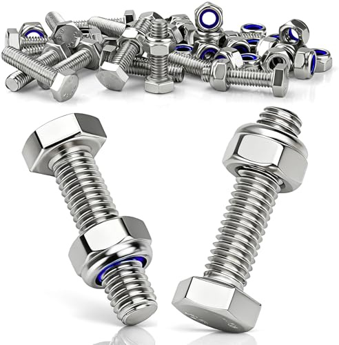 mawmuaw 15 Stück Sechskantschrauben M8x16 mm mit Selbstsichernde Muttern | Edelstahlschrauben M8, Schrauben Edelstahl A2 V2A, DIN 933 Maschinenschrauben Außensechskant für Möbel, Autos, Maschinen