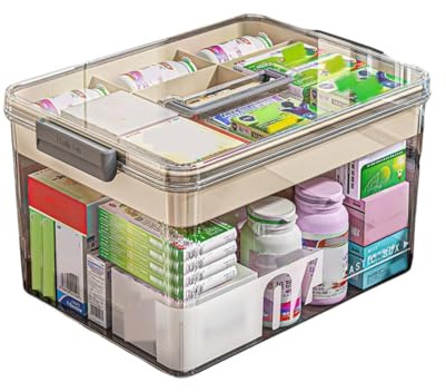 Sevitini Scatola medicinali, 2 strati Scatola porta medicine da casa, Medicinebox, grande capacità, Scatole per medicine con maniglia, per pronto soccorso,medicinali