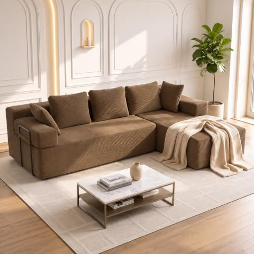 ROXGOX Boneless Sofa,Cloud Couch, L Shape Modular Cloud Sofa, boneless Couch for Living Room, Left/Right Hand Chaise Sectional Sofas, No Assembly Required Brown