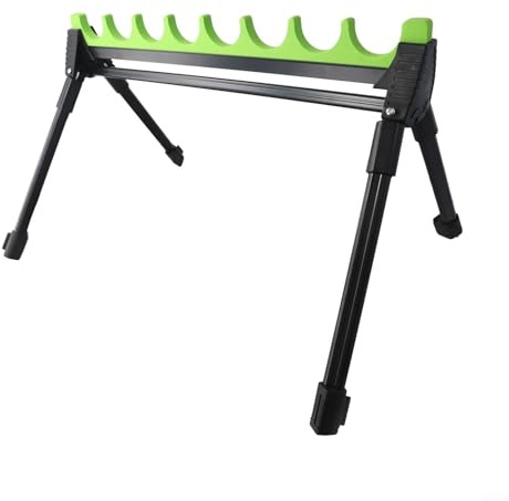 Eawfgtuw Supporto telescopico per canna da pesca a 2 sezioni, con 4 gambe e 8 rig e poggia canna laterale, in lega di zinco ed EVA, nero/verde