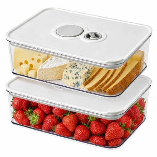 2 Pack 1.25L Cheese Storage for Fridge, Clear Airtight Cheese Container for | Fridge BPA Free Food Saver Fresh Food Keeper Stackable Fridge Organiser for Cheese Slices Blocks Bacon Deli Meats & Fruit