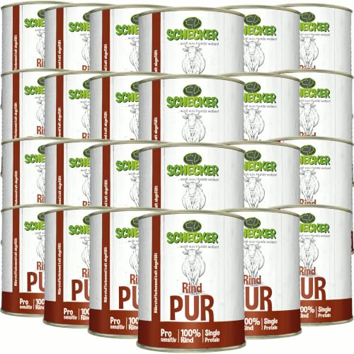 Schecker Nassfutter - 100% Rind PUR - Hundefutter - 24 x 820 g - getreidefrei - glutenfrei - ohne Zusatzstoffe