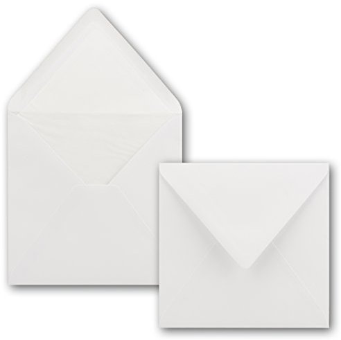 50x Briefumschläge Quadratisch 16 x 16 cm in Hochweiß (Weiß) - Umschläge mit weißem Seidenfutter - Kuverts ohne Fenster & mit Nassklebung - Für Einladungskarten zu Hochzeit und Geburtstag