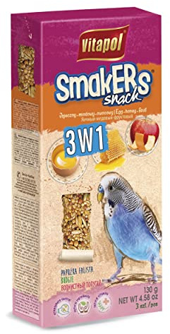 Vitapol Smakers 3-in-1 Treat Sticks for Parakeets, Egg Honey Fruit, 3 Pk