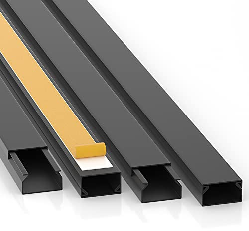 CILSON Kabelkanal 20 m | 20x 1 m Lang, 20x10 mm Breite x Höhe, Schwarz, Selbstklebend, Wand- und Deckenkanal mit Bodenlochung, Kabelleiste, Kabelschutz, Schreibtisch
