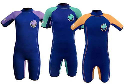 Team Magnus 5mm neoprène Combinaison plongée extrêmement Chaude - Shorty Thermique Ultra élastique pour Enfants 3-14 Ans (Bleu Marine/Lilas Devilfish, 104)