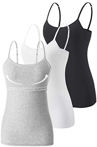 Vislivin Womens Cotton Camisole Adjustable Strap Tank Tops with Shelf Bra Stretch Undershirts Black/White/Gray-1 XXL