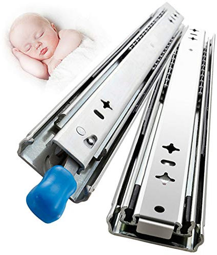 Schubladenschienen, 3 Falten Vollauszug, Schwere Schubladenführungen Mit Verriegelung, Teleskopauszug Kugelgelagert, Seitenmontage