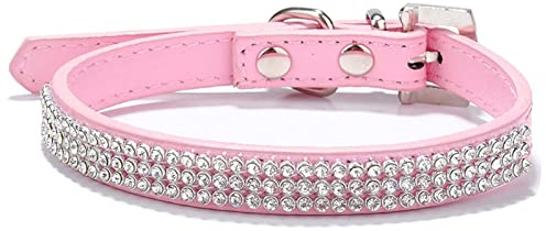 HALFSUMO Hundehalsband Leder Halsband Hund Lederhalsband Hund Funkelnd Hundehalsbänder mit Strasssteinen Besetzt für Haustiere Welpen Katzen Hunde Rosa M CP009