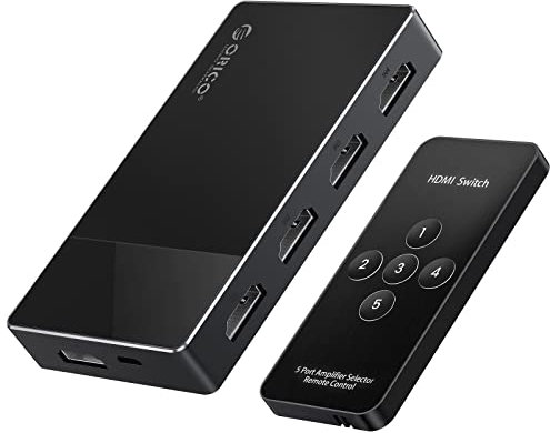 ORICO Interruttore HDMI 4K HDR 5 porte HDMI 2.0 Switch 5 in 1 Out HDMI Selettore Box con telecomando IR, supporto 4K @ 60Hz Ultra HD Dolby Vision, 18 Gbps, HDCP 2.2 e 3D